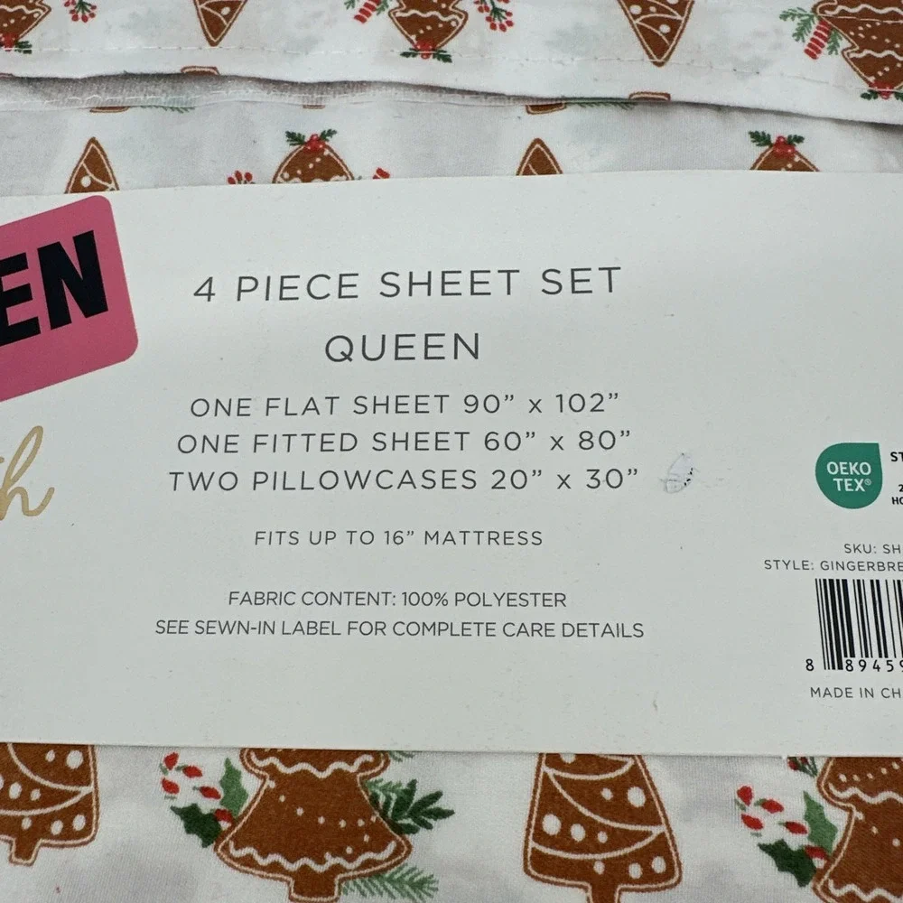 Love & Warmth Gingerbread Cookie Tree Queen Size‎ Sheet Set Christmas 2024 4 Pc